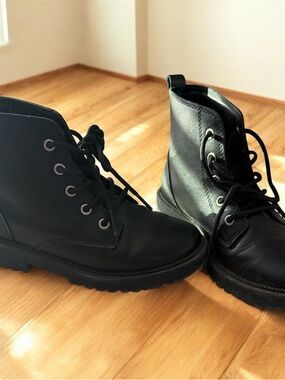 Black Lace-Up Combat Boots For Girls